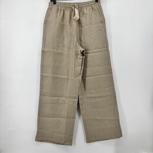 Lintico Womens Khaki Linen Wide Leg Drawstring Pants Size M New With Tags